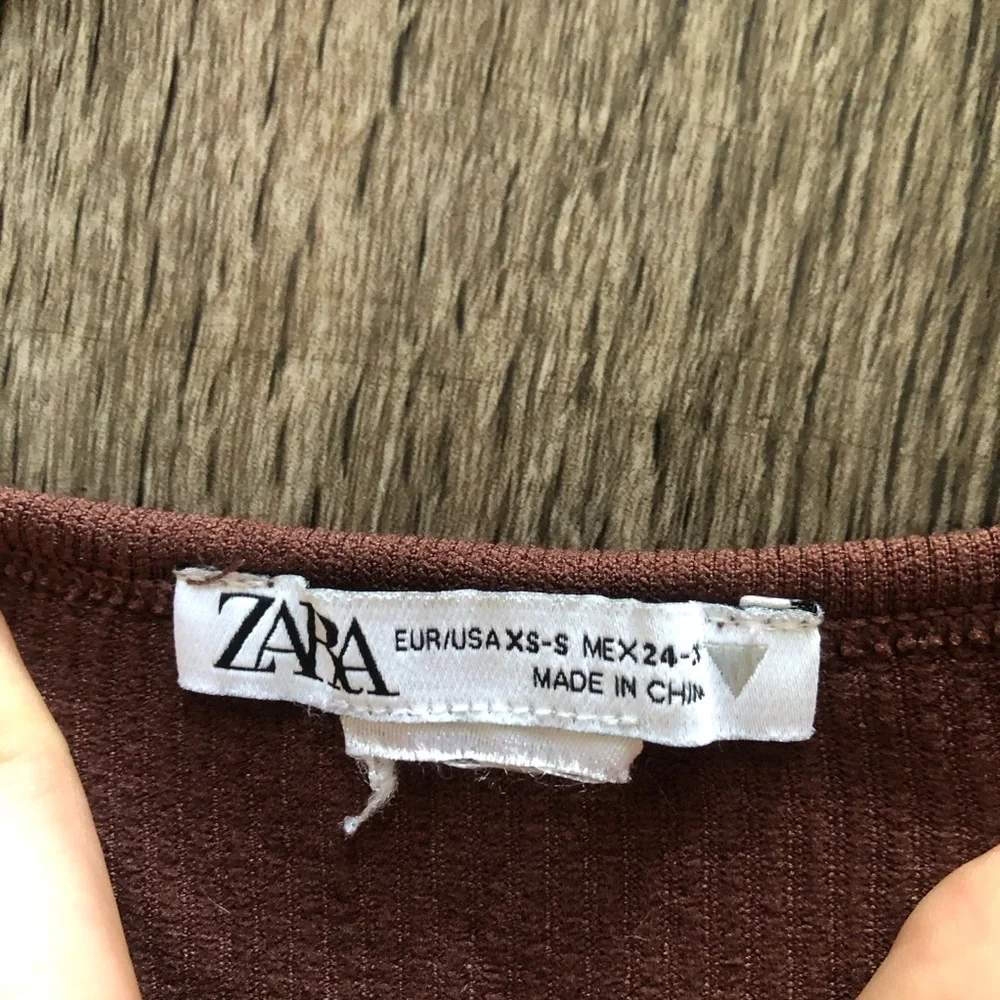 Zara Seamless Corset Ribbed Long Sleeve Top Asymmetric Hem Brown XS/S